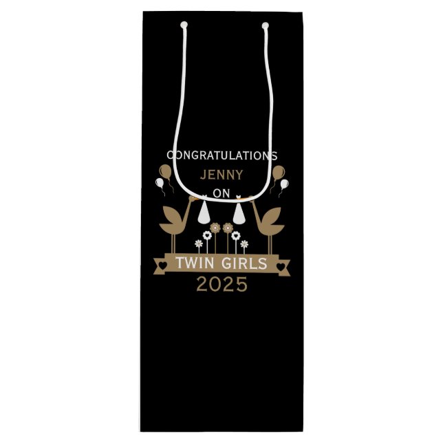 Congratulations Stalk Delivery Of Twins Wine Gift Bag (Front)
