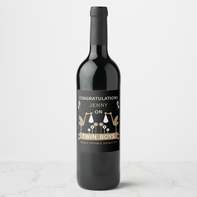 Congratulations Stalk Delivery Of Twins Wine Label (Front)