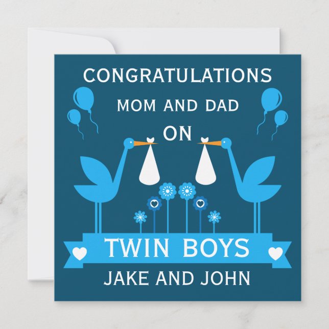 Congratulations Stalk Delivery Twin Boy Card (Front)
