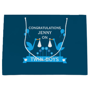 Congratulations Stalk Delivery Twin Boy Large Gift Bag
