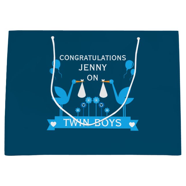 Congratulations Stalk Delivery Twin Boy Large Gift Bag (Front)