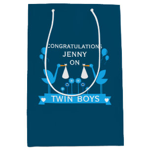 Congratulations Stalk Delivery Twin Boy Medium Gift Bag
