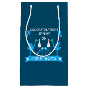 Congratulations Stalk Delivery Twin Boy Small Gift Bag