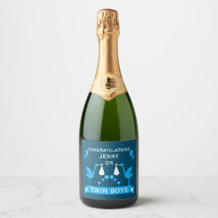 Congratulations Stalk Delivery Twin Boy Sparkling Wine Label
