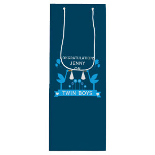 Congratulations Stalk Delivery Twin Boy Wine Gift Bag