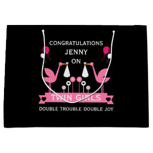 Congratulations Stalk Delivery Twin Girls Large Gift Bag