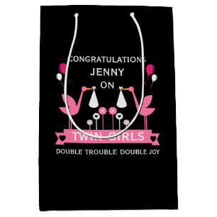 Congratulations Stalk Delivery Twin Girls Medium Gift Bag