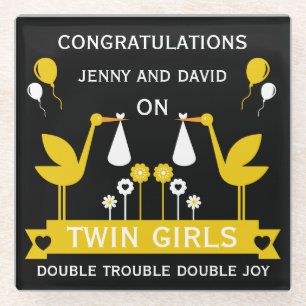Congratulations Stalk Delivery Twins Glass Coaster