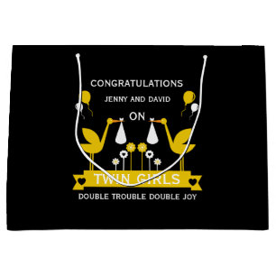 Congratulations Stalk Delivery Twins Large Gift Bag