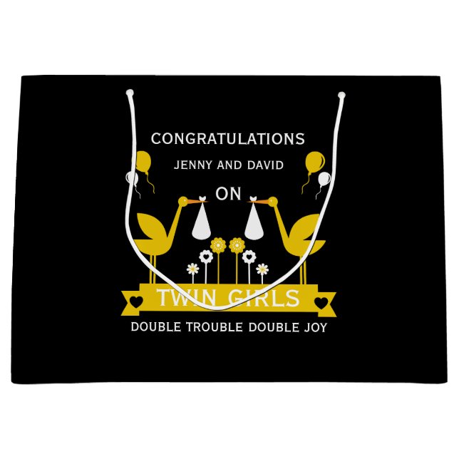 Congratulations Stalk Delivery Twins Large Gift Bag (Front)