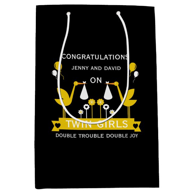 Congratulations Stalk Delivery Twins Medium Gift Bag (Front)