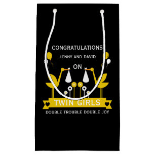 Congratulations Stalk Delivery Twins Small Gift Bag