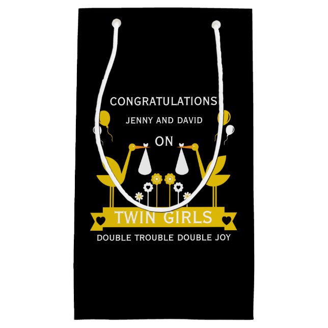 Congratulations Stalk Delivery Twins Small Gift Bag (Front)