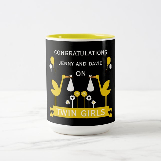 Congratulations Stalk Delivery Twins Two-Tone Coffee Mug (Center)
