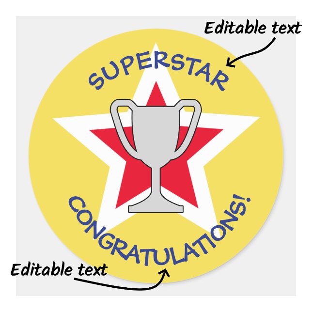 Congratulations star trophy yellow classic round sticker (Creator Uploaded)