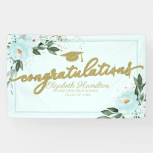 Congratulations Teal Floral Graduation Party Banner