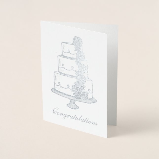 Congratulations Tiered Wedding Cake Bride Groom Foil Card (Front)