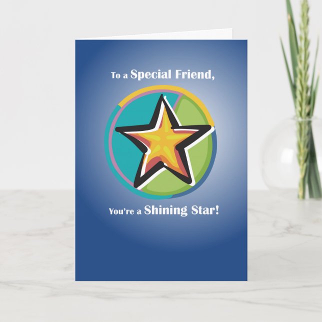 Congratulations to Friend with Shining Star on Blu Card (Front)