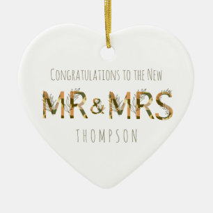Congratulations to New Mr and Mrs Name Foliage Ceramic Tree Decoration