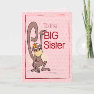 Congratulations to the Big Sister, Monkey on Pink Card