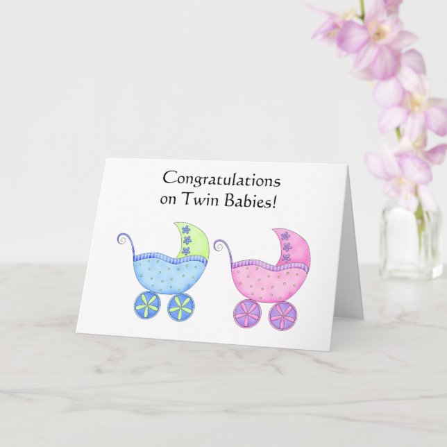 Congratulations Twin Babies Girl and Boy Card (Orchid)