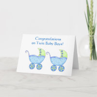 Congratulations Twin Baby Boys Blue Buggy