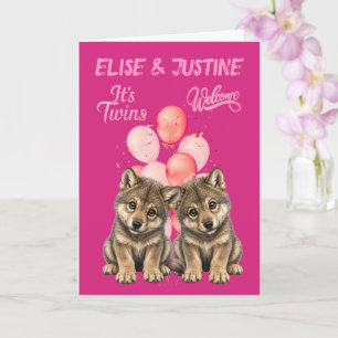 Congratulations Twin Girl Wolf Pups Card