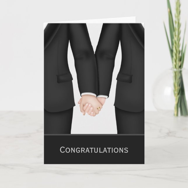 Congratulations Two Grooms In Suits Wedding Card (Front)