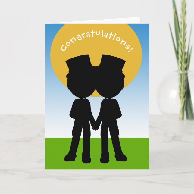 Congratulations Two Grooms In Top Hats Gay Wedding Card (Front)
