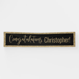 Congratulations Typography Gold Glitter and Black Banner