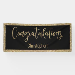 Congratulations Typography Gold Glitter and Black Banner