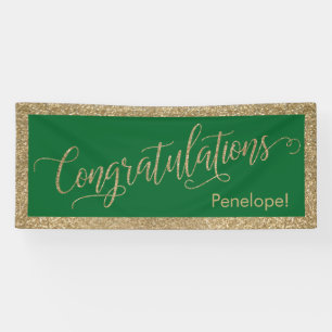 Congratulations Typography Gold Glitter and Green Banner