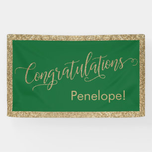 Congratulations Typography Gold Glitter and Green Banner