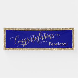 Congratulations Typography Gold Glitter and Navy Banner