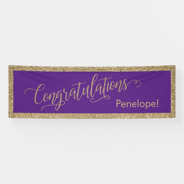 Congratulations Typography Gold Glitter and Purple Banner (Horizontal)
