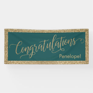 Congratulations Typography Gold Glitter and Teal Banner