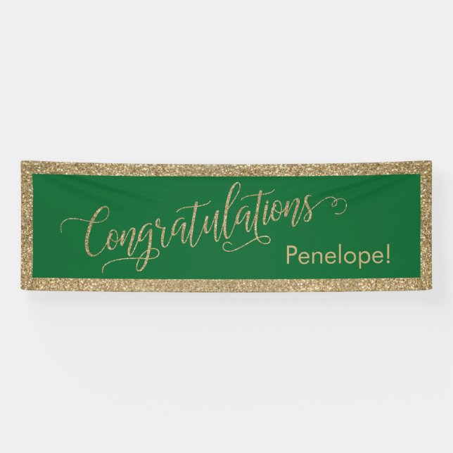 Congratulations Typography Gold Glitter and Teal Banner (Horizontal)