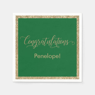 Congratulations Typography Gold Glitter Green Napkin