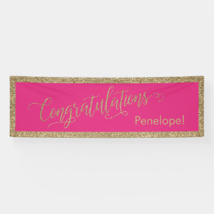 Congratulations Typography Gold Glitter Hot Pink Banner