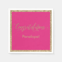 Congratulations Typography Gold Glitter Hot Pink
