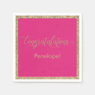 Congratulations Typography Gold Glitter Hot Pink Napkin