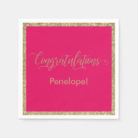 Congratulations Typography Gold Glitter Raspberry