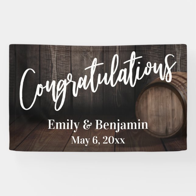 Congratulations Typography, Wooden Barrel Banner (Horizontal)