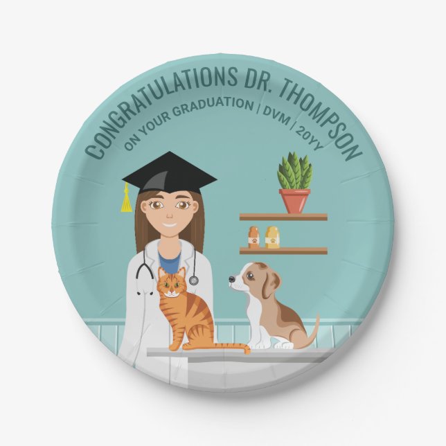Congratulations Veterinarian Doctor DVM Graduation Paper Plate (Front)