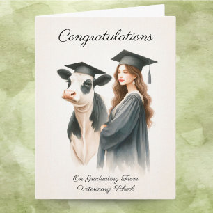 Congratulations Veterinary School Cow And Graduate Card