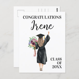 Congratulations Watercolor Graduate Girl Flowers Postcard