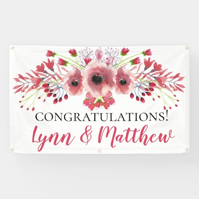 Congratulations Wedding Banner Poppy Red Flowers (Horizontal)