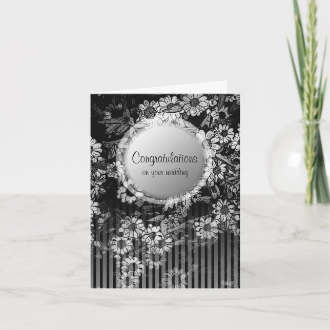Congratulations Wedding Card Black Vintage Floral (Front)