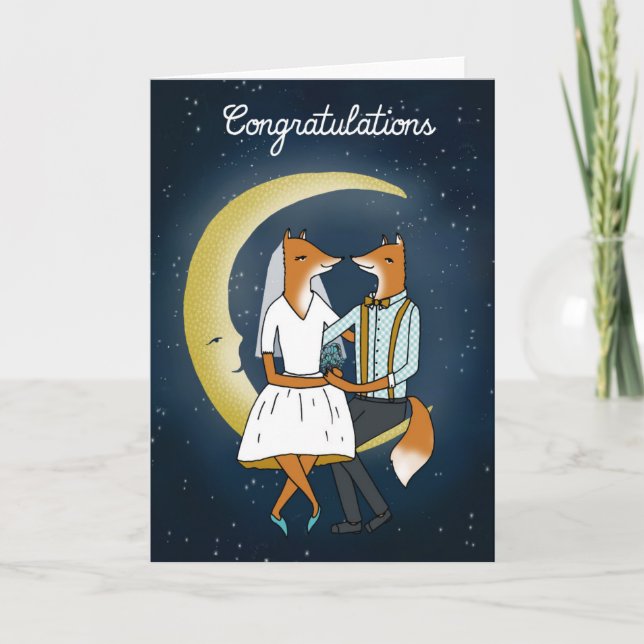 Congratulations Wedding Card - Foxes in the Moon (Front)
