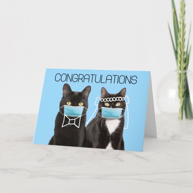 Congratulations Wedding Cats in Covid-19 Face Mask Card (Front)